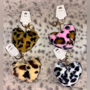 FURRY ANIMAL PRINT HEART BAG CHARM/KEY CHAIN
